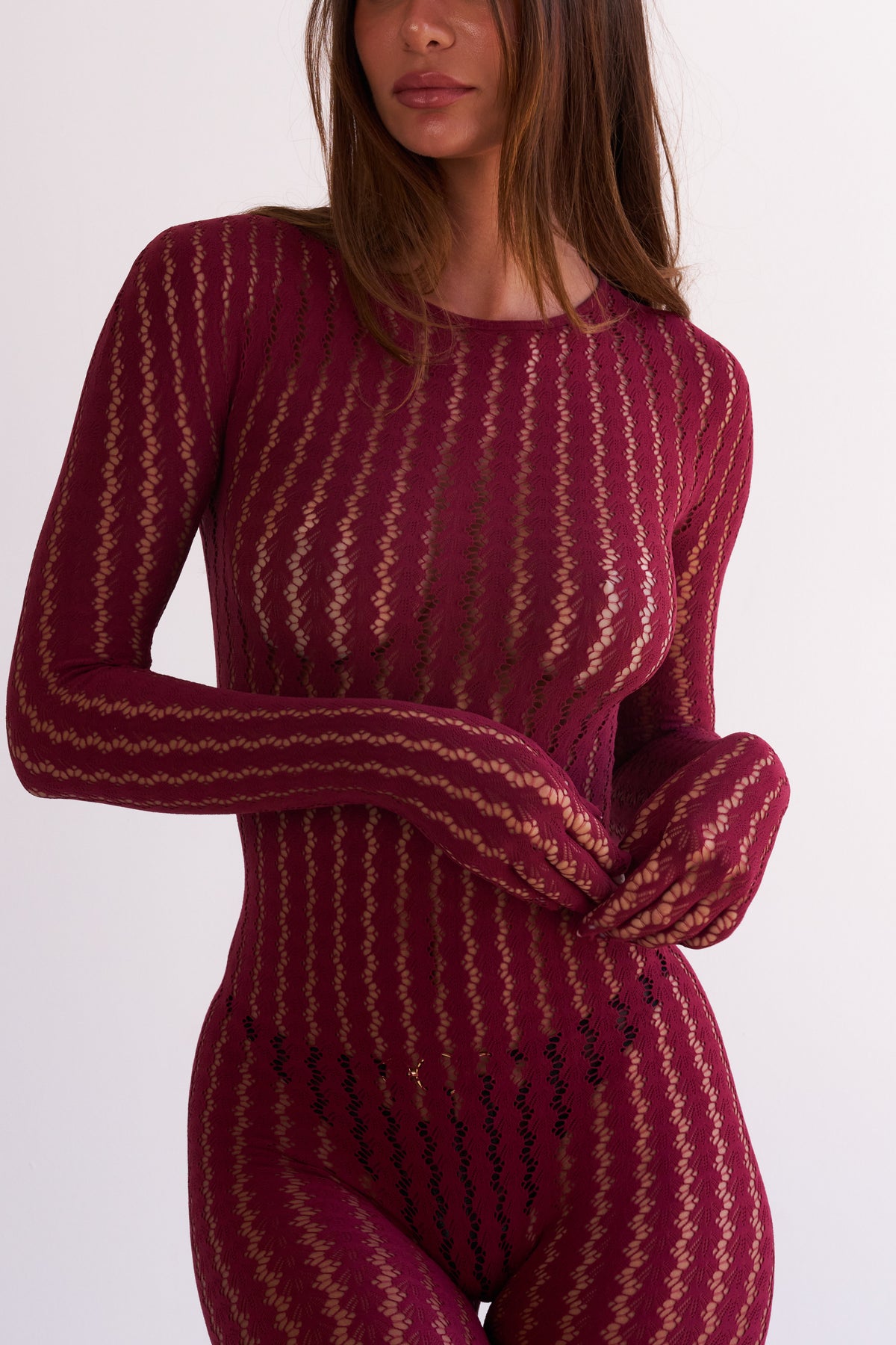 Rosa Transparan Örgü Tulum — görsel 9